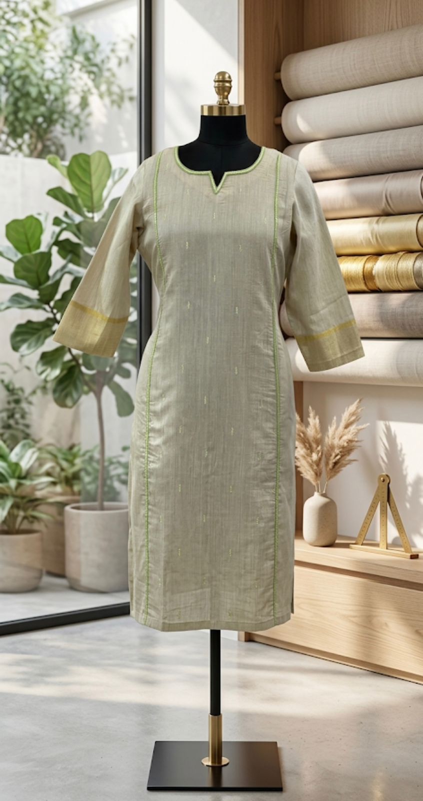 Sage Green Minimal Straight Kurta Set