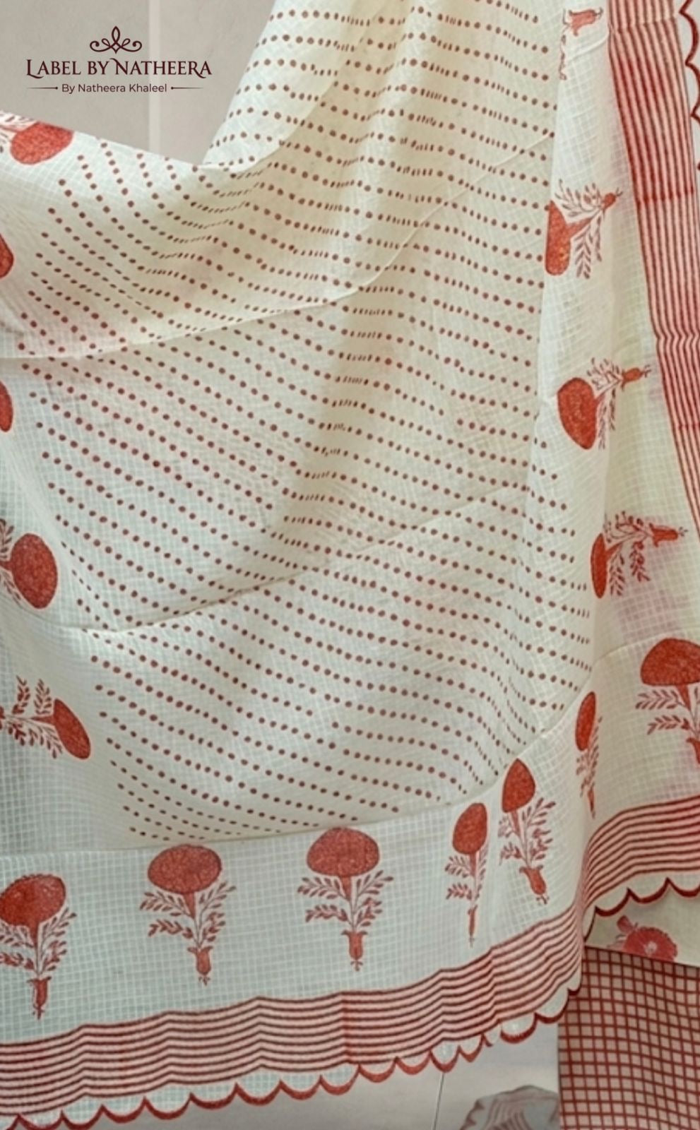 Off White Floral Cotton Kurta Set with Printed Dupatta