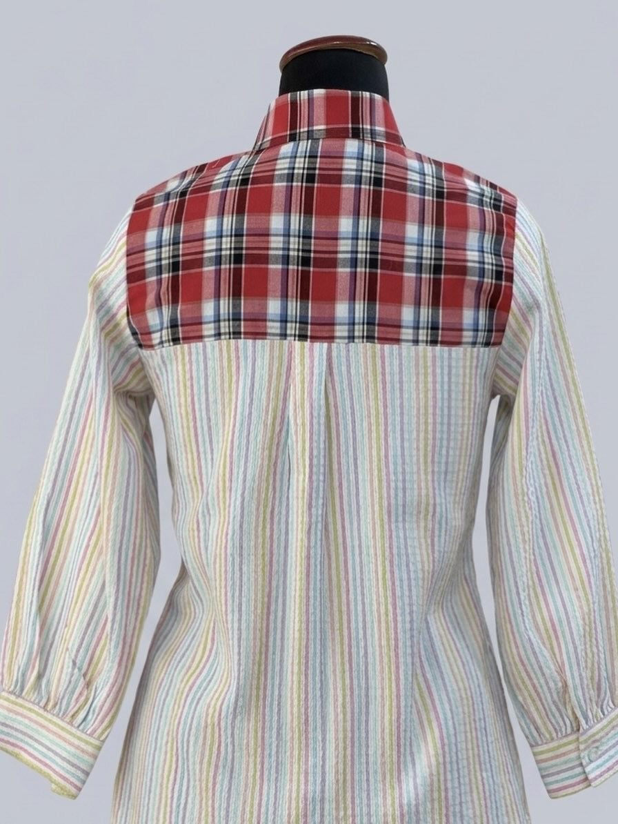 Pastel Stripe Cotton Co-Ord Set with Contrast Check Collar