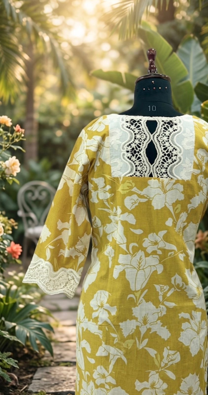 Mustard Floral Lace Detail Kurta