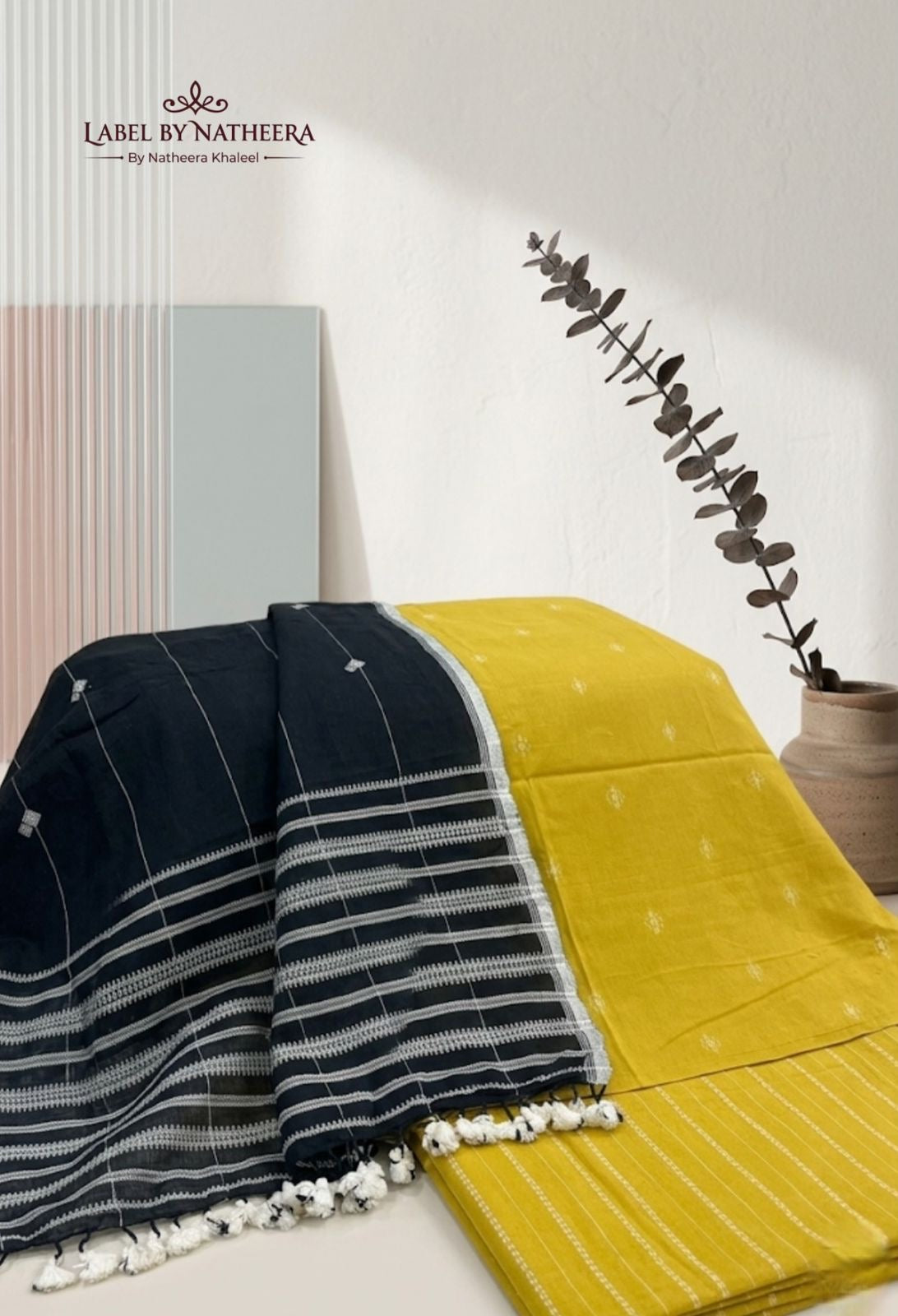 Mustard Handloom Cotton Kurta Set with Striped Dupatta
