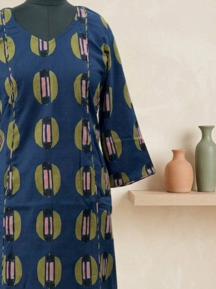 Indigo Blue Abstract Printed Kurta & Palazzo Co-ord Set
