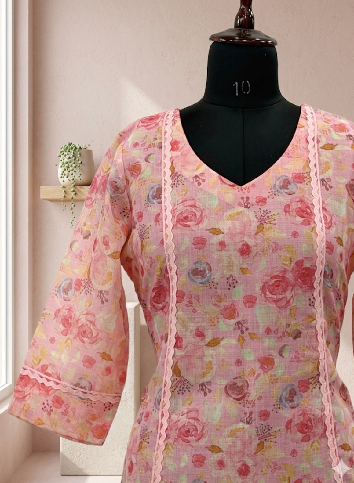 Pink Floral Printed Cotton Kurta