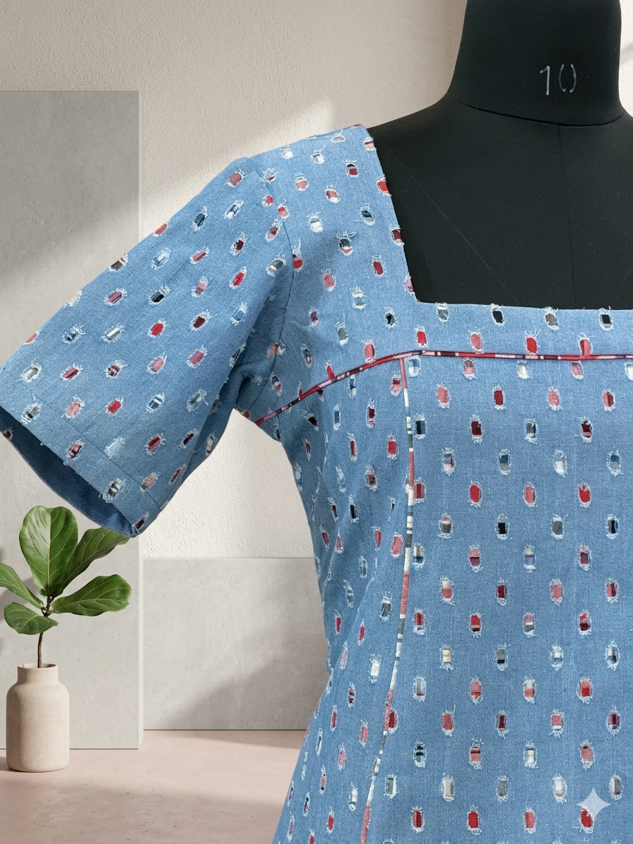 Powder Blue Textured A-Line Dress