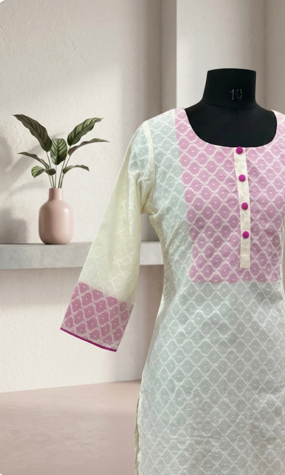 Ivory & Blush Geometric Printed Kurta