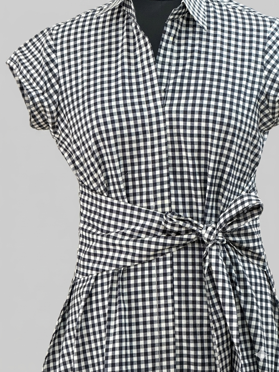 Black & White Gingham Wrap Midi Dress