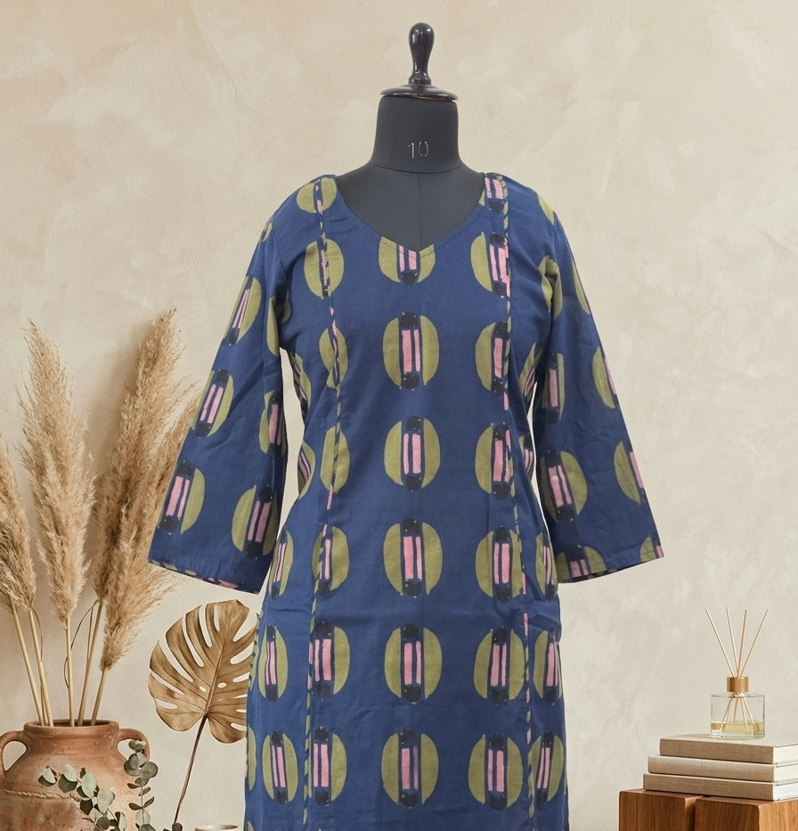 Indigo Blue Abstract Printed Kurta & Palazzo Co-ord Set