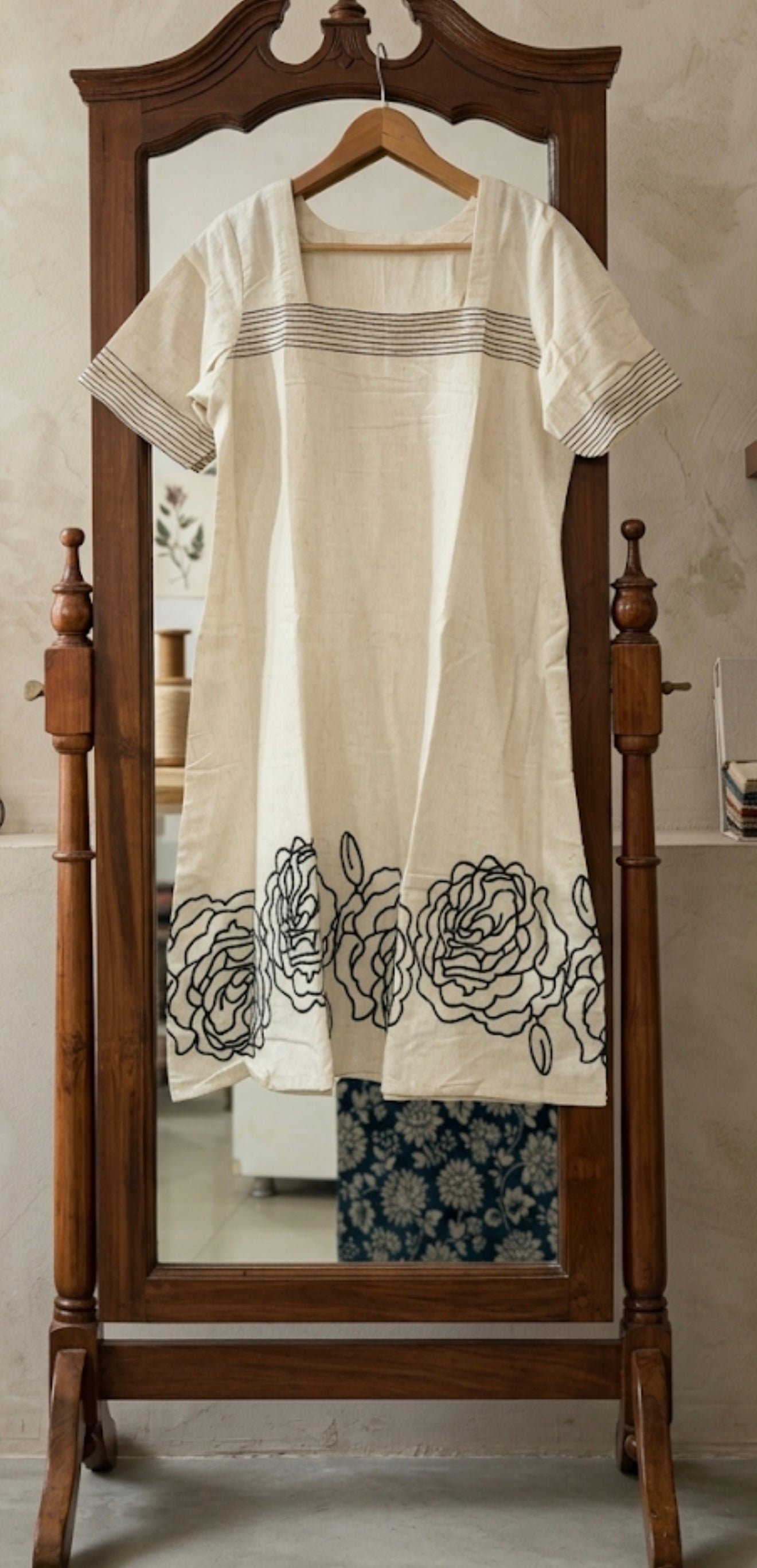 Ivory Floral Embroidered A-Line Dress