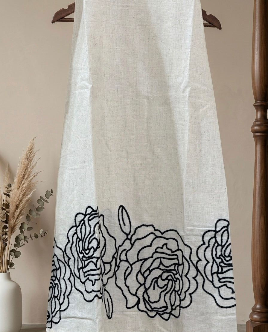 Ivory Floral Embroidered A-Line Dress