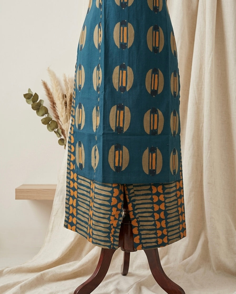 Indigo Printed Kurta & Palazzo Co-Ord Set