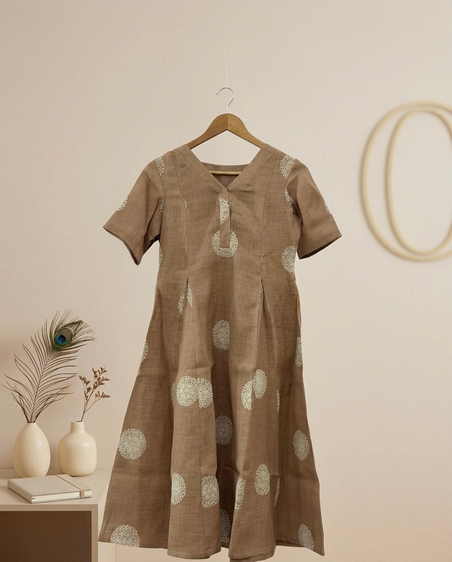 Taupe Printed A-Line Dress