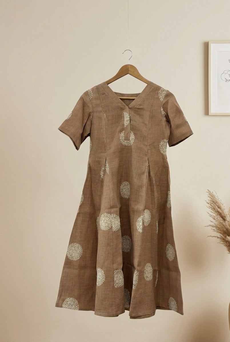 Taupe Printed A-Line Dress