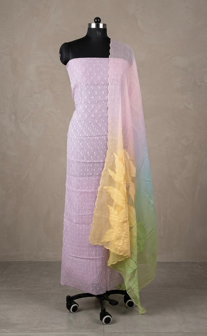 Lavender & Pastel Ombre Organza Suit with Floral Embroidered Dupatta