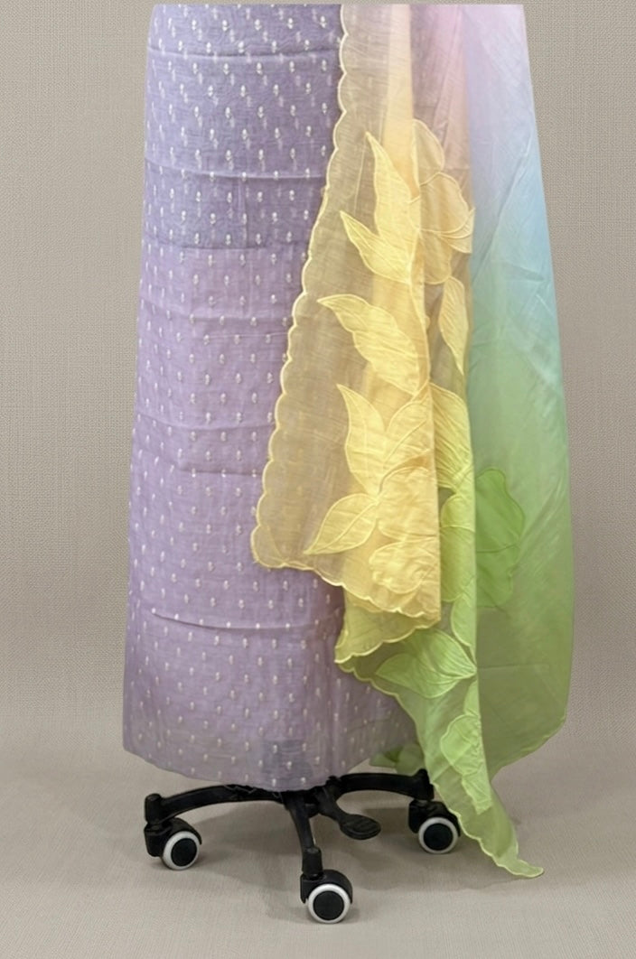 Lavender & Pastel Ombre Organza Suit with Floral Embroidered Dupatta