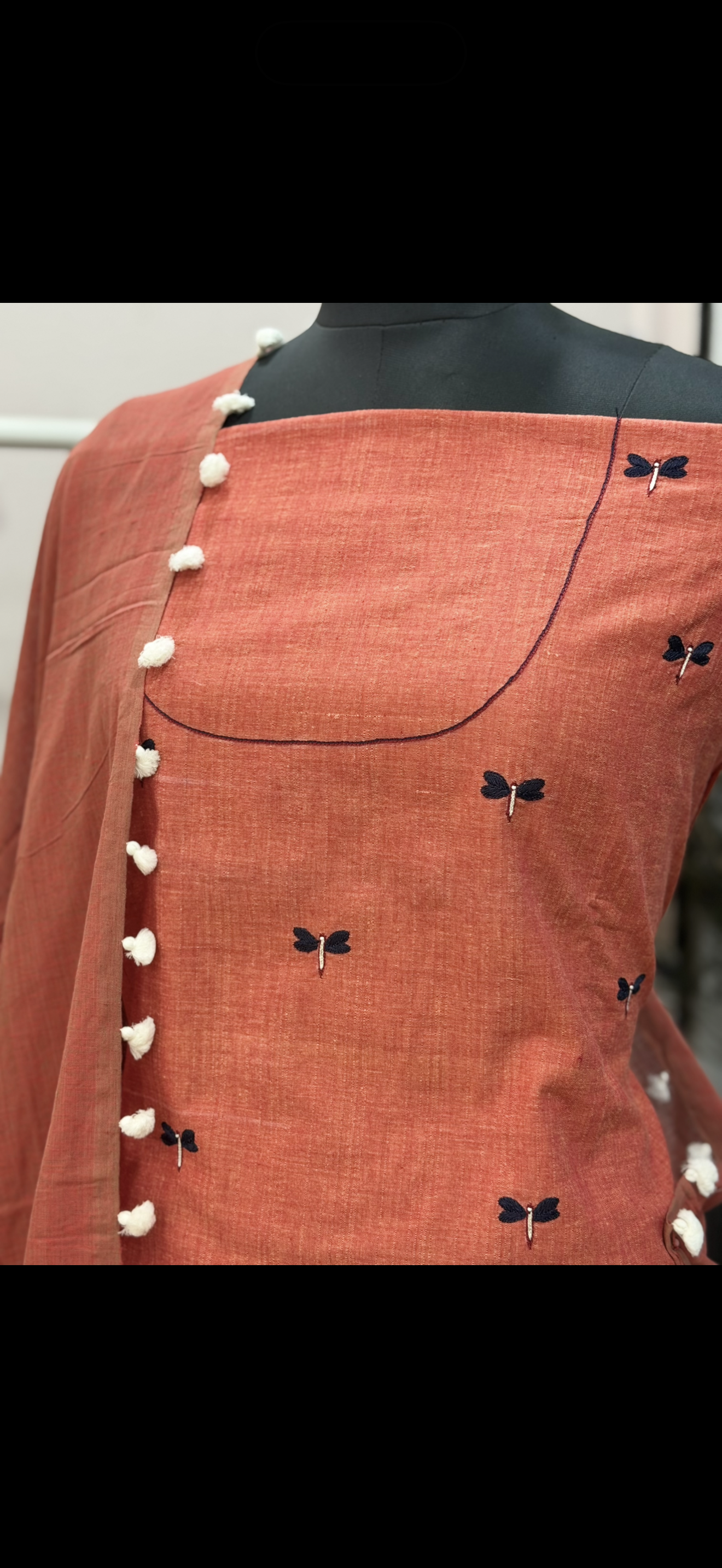 Coral Embroidered Kurta Set with Dupatta