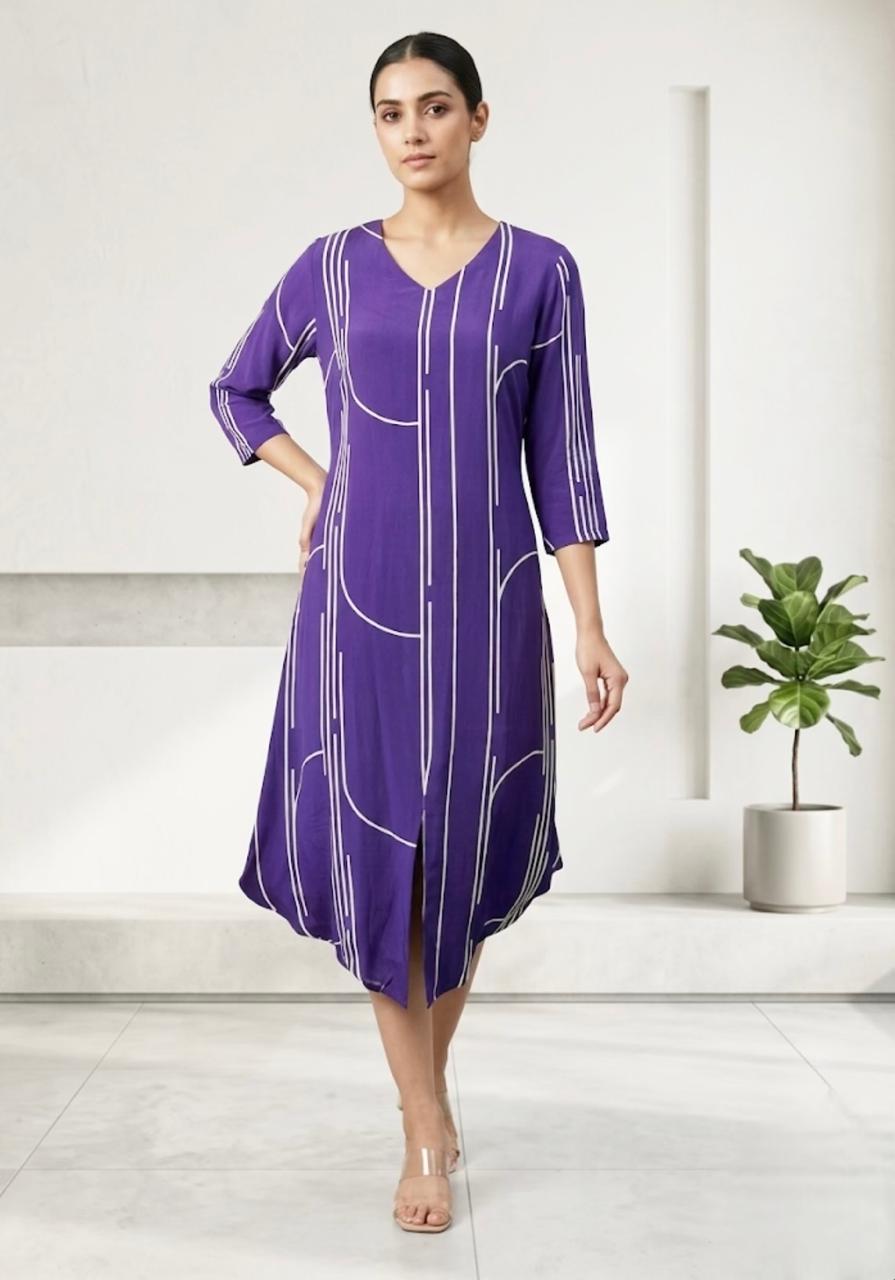 Royal Purple Abstract Print Tulip Hem Dress