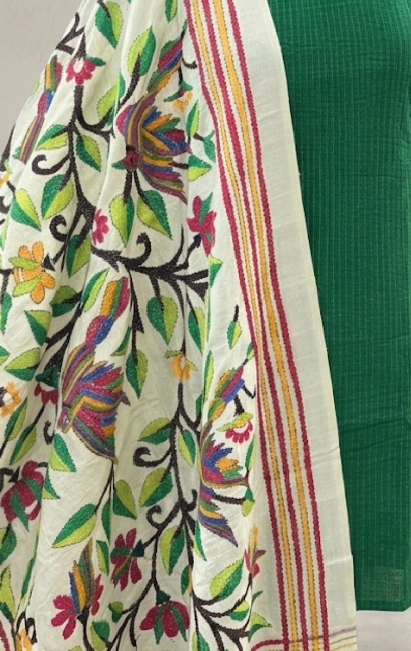 Emerald Green Straight Kurta Set with Multicolor Floral Dupatta