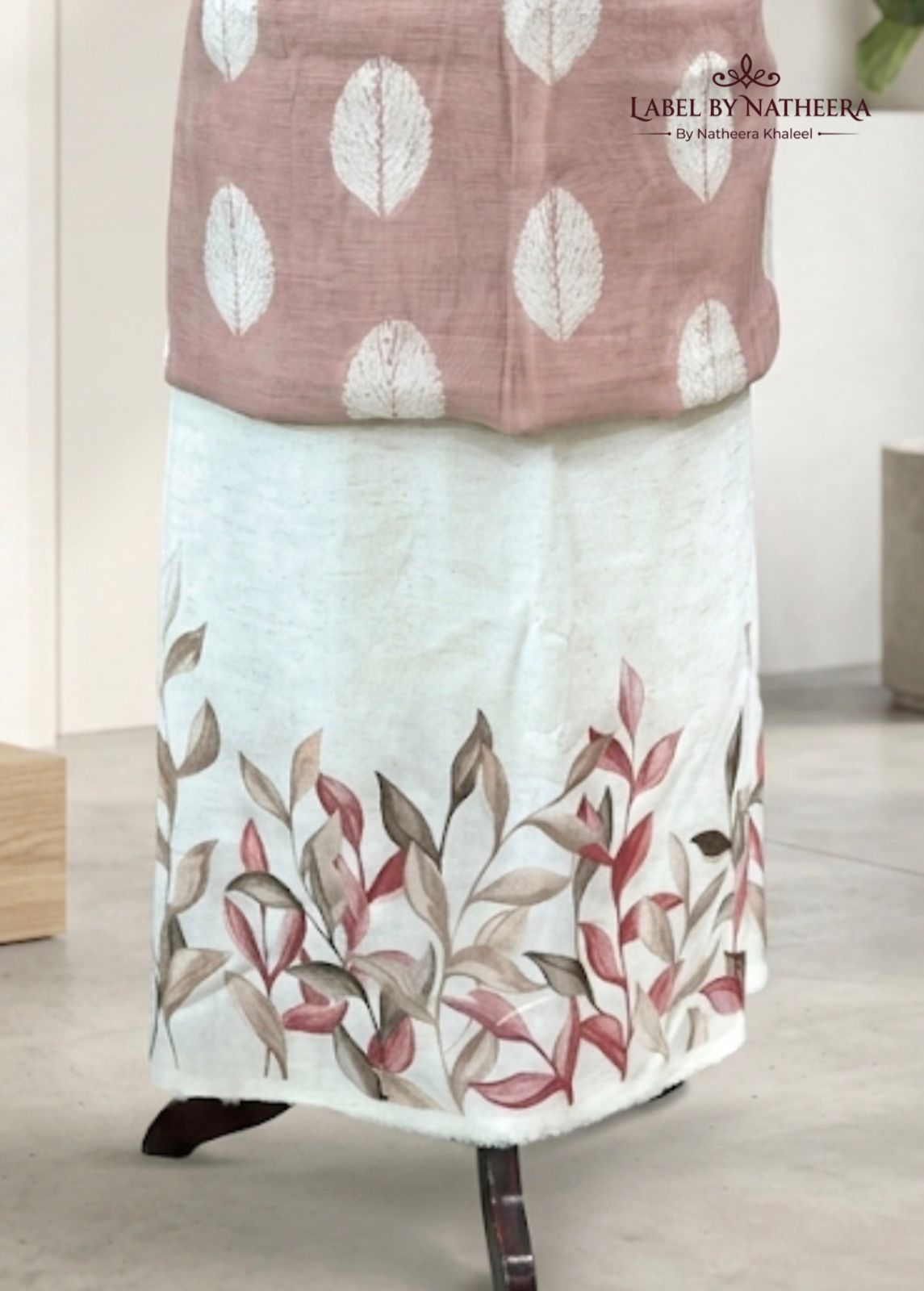 Blush Pink Leaf Print Kurta Set with Floral Bottom