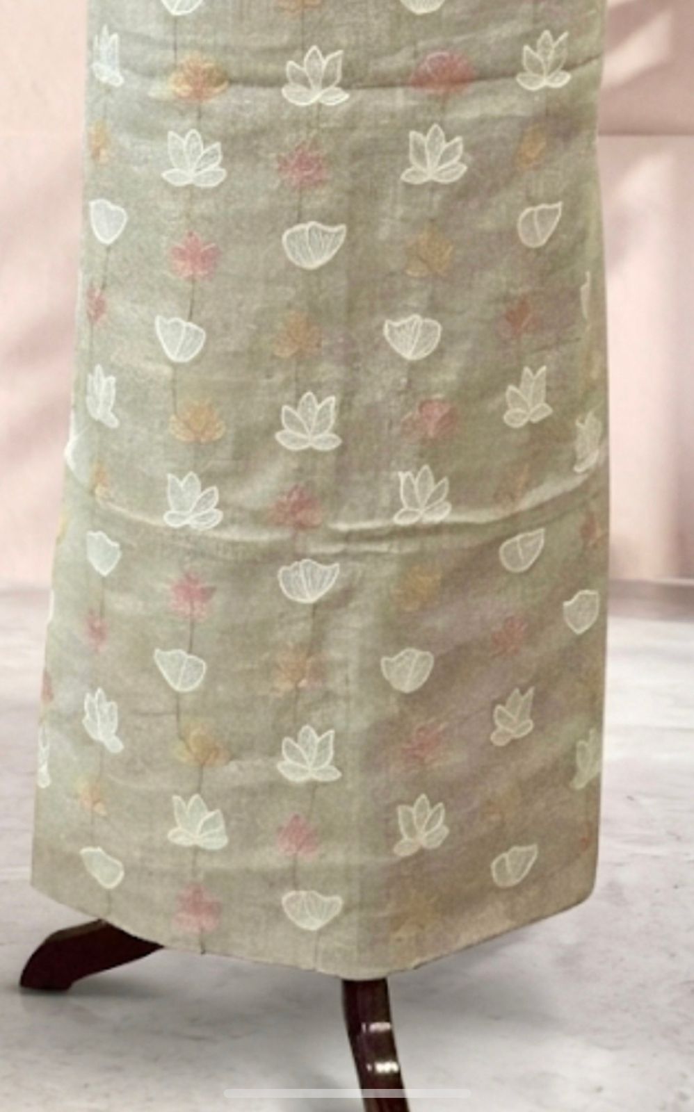 Beige Lotus Print Sleeveless Flared Dress