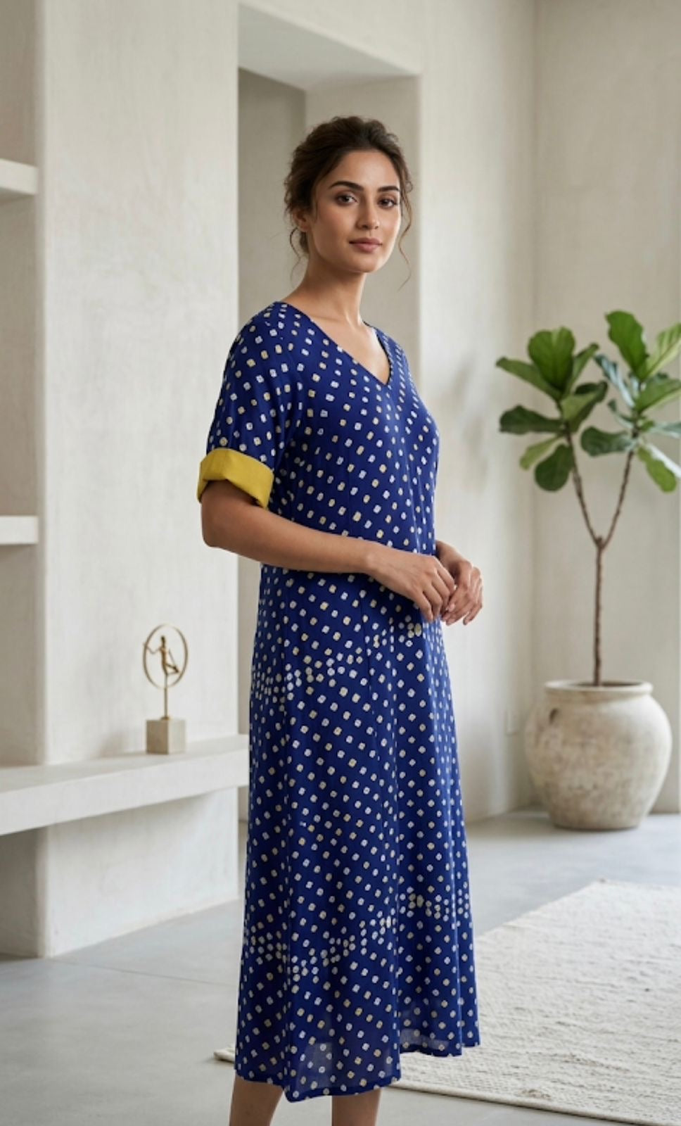 Royal Blue Bandhani Print Midi Dress