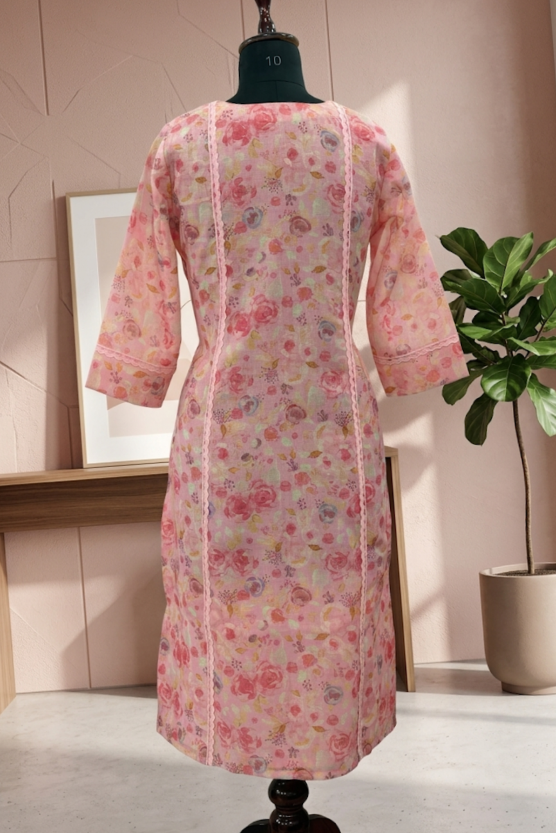 Pink Floral Printed Cotton Kurta